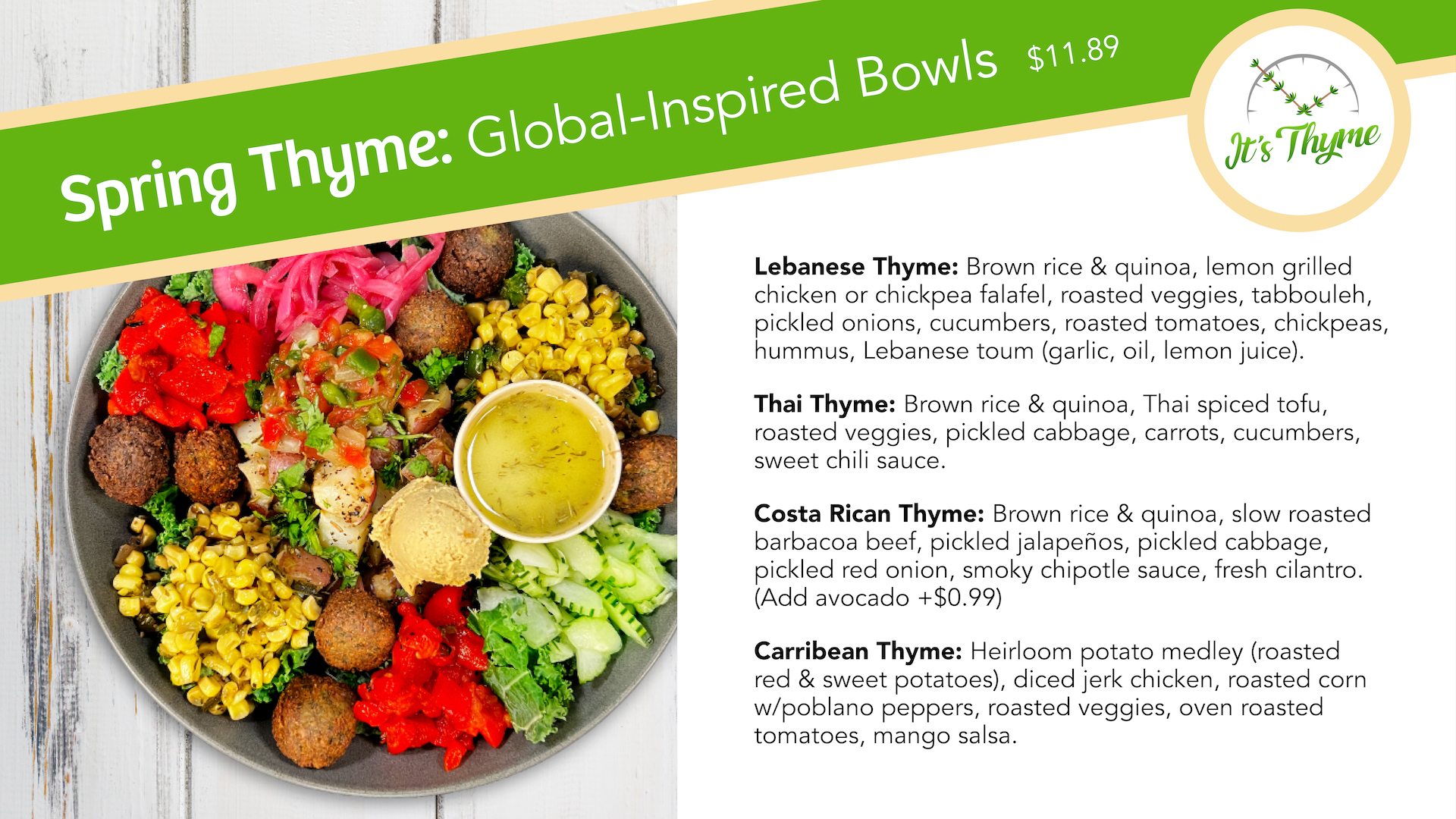 Spring Thyme: Global-Inspired Bowls — Lebanese Thyme, Thai Thyme, Costa Rican Thyme, Caribbean Thyme